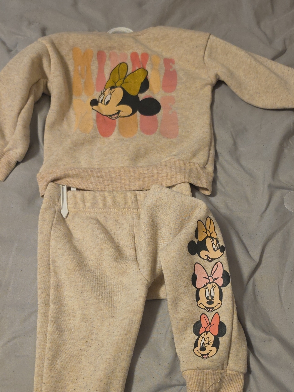 Kids Beige Minnie Mouse Sweatshirt & Jogger Set